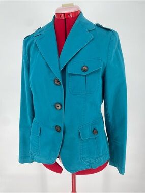 Talbots Stretch Blue Casual Blazer Jacket Shoulder Tabs And Pockets